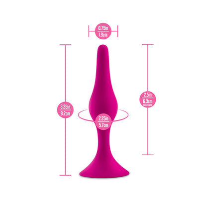 Blush Luxe Beginner 3.25" Silicone Butt Plug - Satin Smooth Anal Trainer with Soft Tapered Tip and Suction Cup Base - Slim Bum Plug Adult Sex Toy for Women, Men & Couples - (Pink)