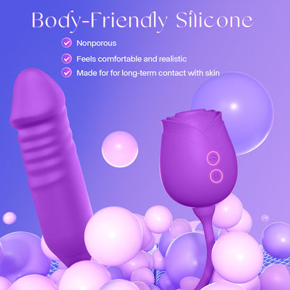 Vibrator Dildo Sex Toys for Women - MOOLIGIRL Rose Sex Toy with Thrusting G Spot