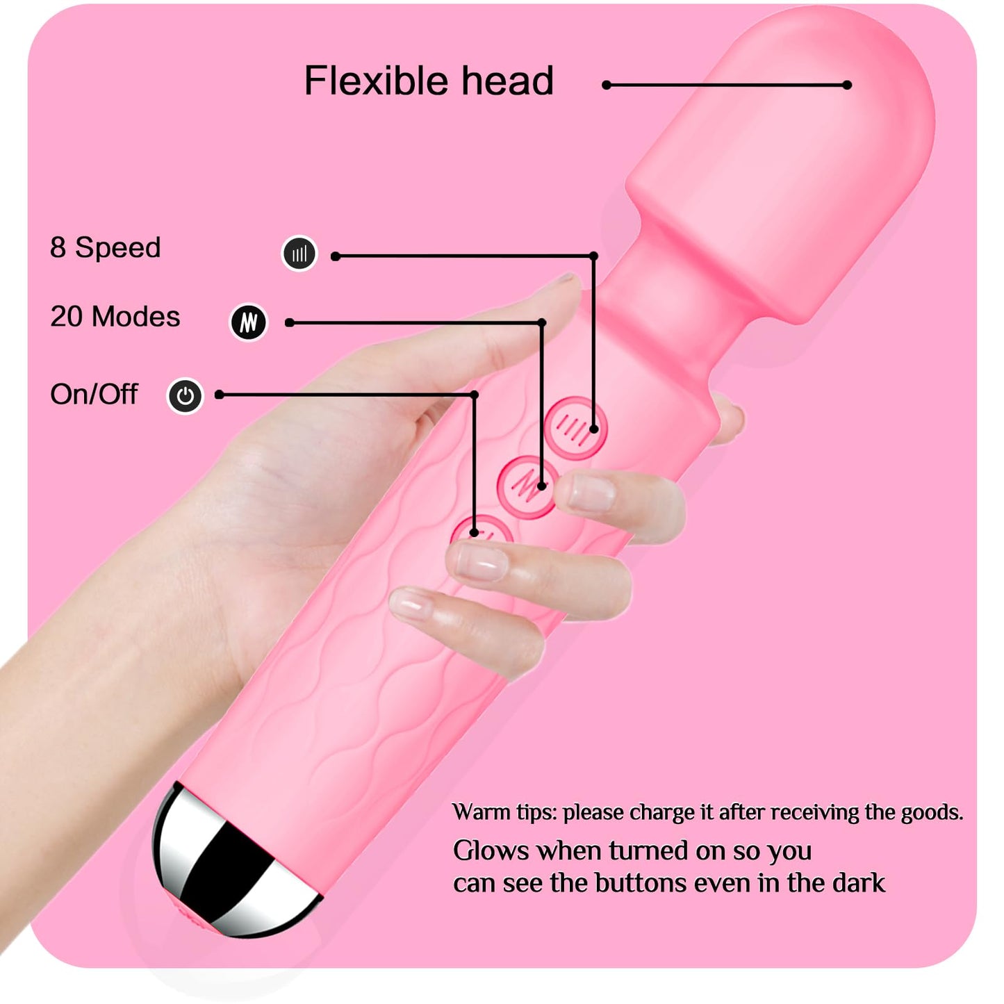 Vibrator Wand, G Spot Dildo, Clit Vibrator, Sex Vibrators,Clitoris Stimulation,with 8 Speeds & 20 Patterns