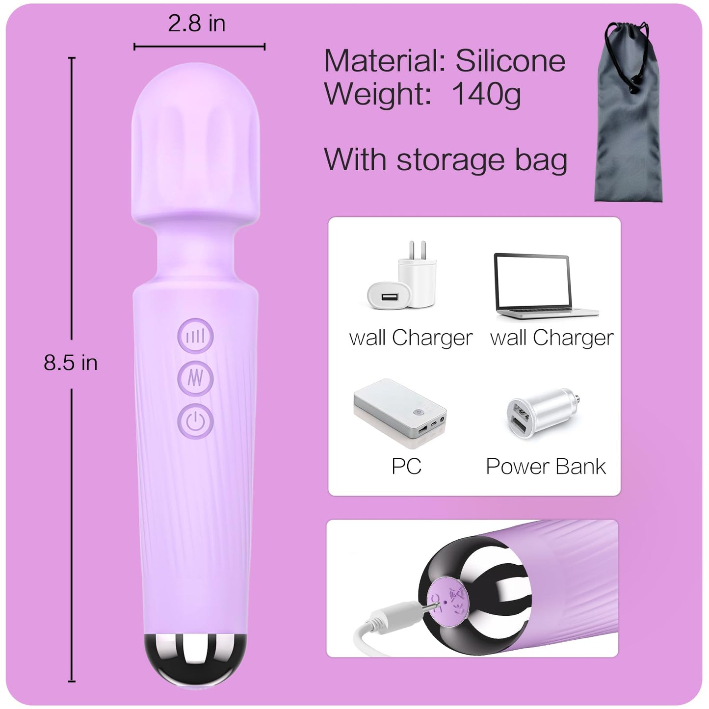 Vibrator Wand, G Spot Dildo, Clit Vibrator, Sex Vibrators,Clitoris Stimulation,with 8 Speeds & 20 Patterns