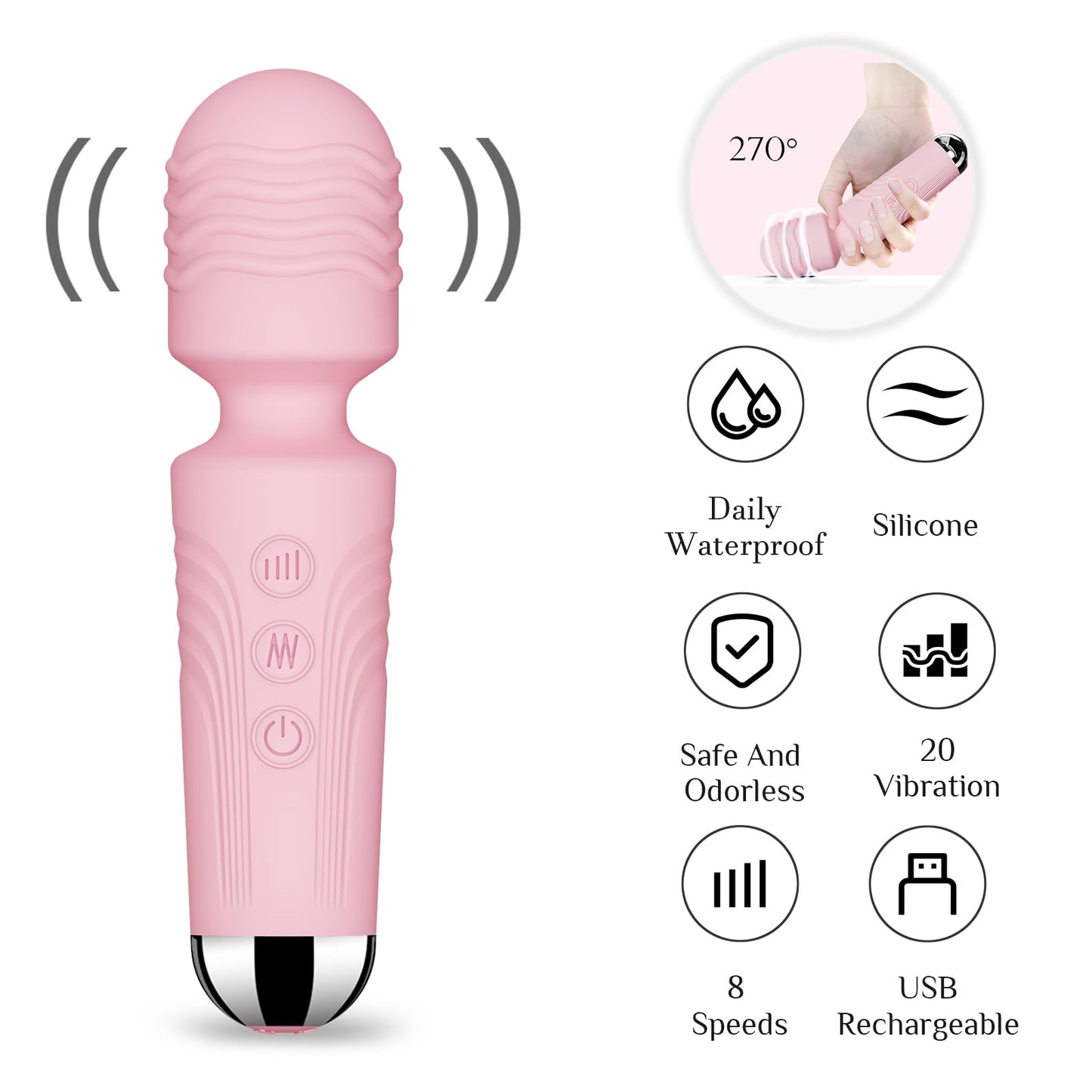 Vibrator Wand, G Spot Dildo, Clit Vibrator, Sex Vibrators,Clitoris Stimulation,with 8 Speeds & 20 Patterns