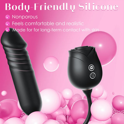 Vibrator Dildo Sex Toys for Women - MOOLIGIRL Rose Sex Toy with Thrusting G Spot
