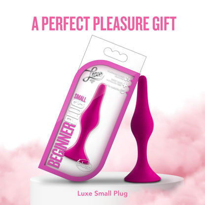 Blush Luxe Beginner 3.25" Silicone Butt Plug - Satin Smooth Anal Trainer with Soft Tapered Tip and Suction Cup Base - Slim Bum Plug Adult Sex Toy for Women, Men & Couples - (Pink)