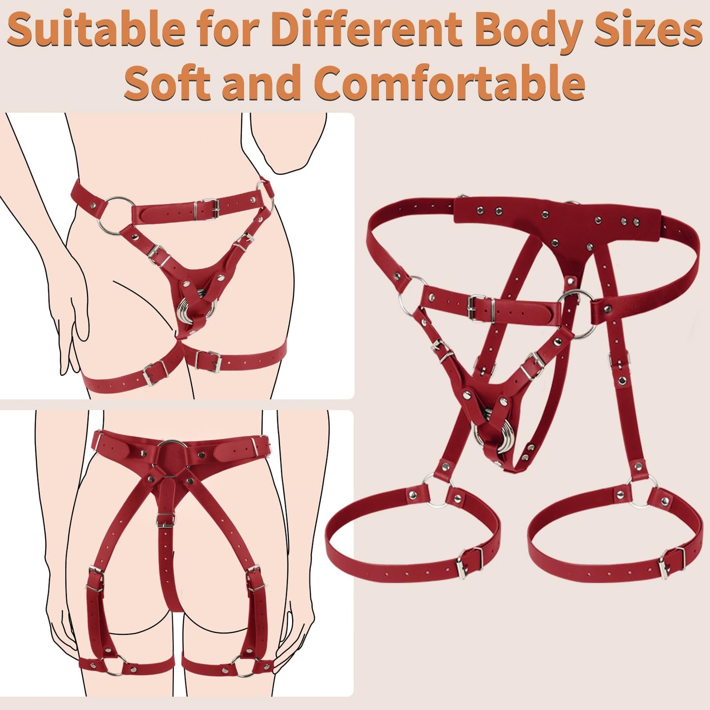 Strap On Dildo Harness Adult Sex Toys for Couple Pegging & G-Spot Play, Adjustable Sex Strapon with 2 Metal O-Rings, Wearable Bondage Gear for Men Women Lesbian & Gay Use