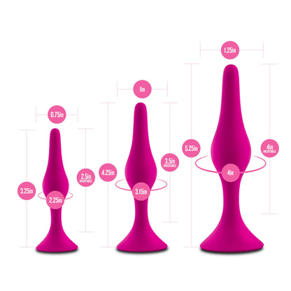Blush Luxe Beginner 3.25" Silicone Butt Plug - Satin Smooth Anal Trainer with Soft Tapered Tip and Suction Cup Base - Slim Bum Plug Adult Sex Toy for Women, Men & Couples - (Pink)