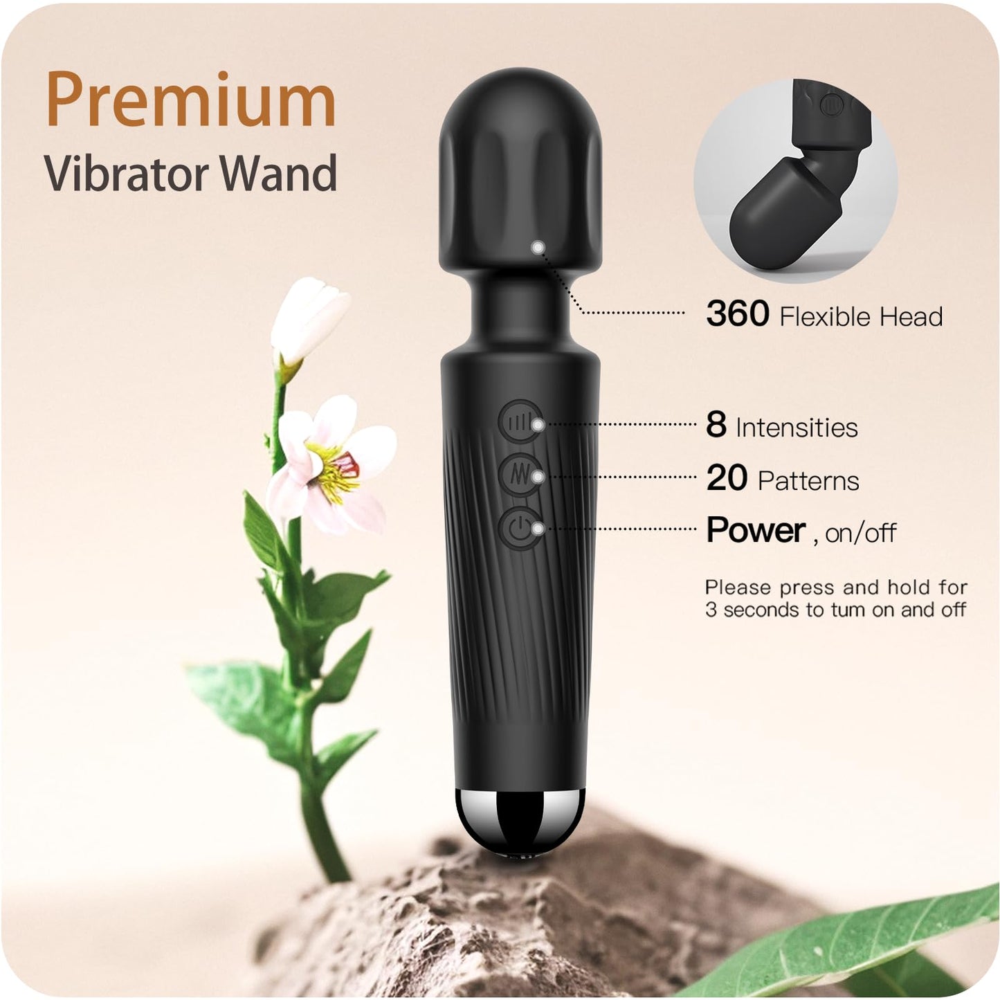 Vibrator Wand, G Spot Dildo, Clit Vibrator, Sex Vibrators,Clitoris Stimulation,with 8 Speeds & 20 Patterns