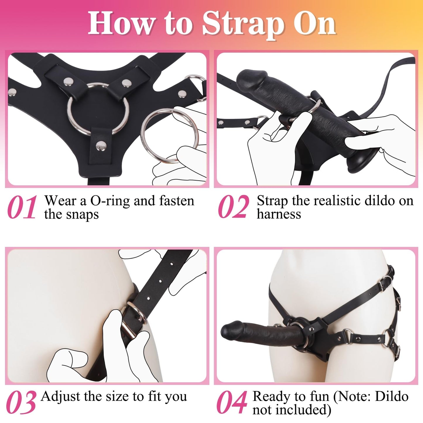 Strap On Dildo Harness Adult Sex Toys for Couple Pegging & G-Spot Play, Adjustable Sex Strapon with 2 Metal O-Rings, Wearable Bondage Gear for Men Women Lesbian & Gay Use