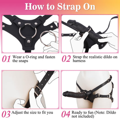 Strap On Dildo Harness Adult Sex Toys for Couple Pegging & G-Spot Play, Adjustable Sex Strapon with 2 Metal O-Rings, Wearable Bondage Gear for Men Women Lesbian & Gay Use