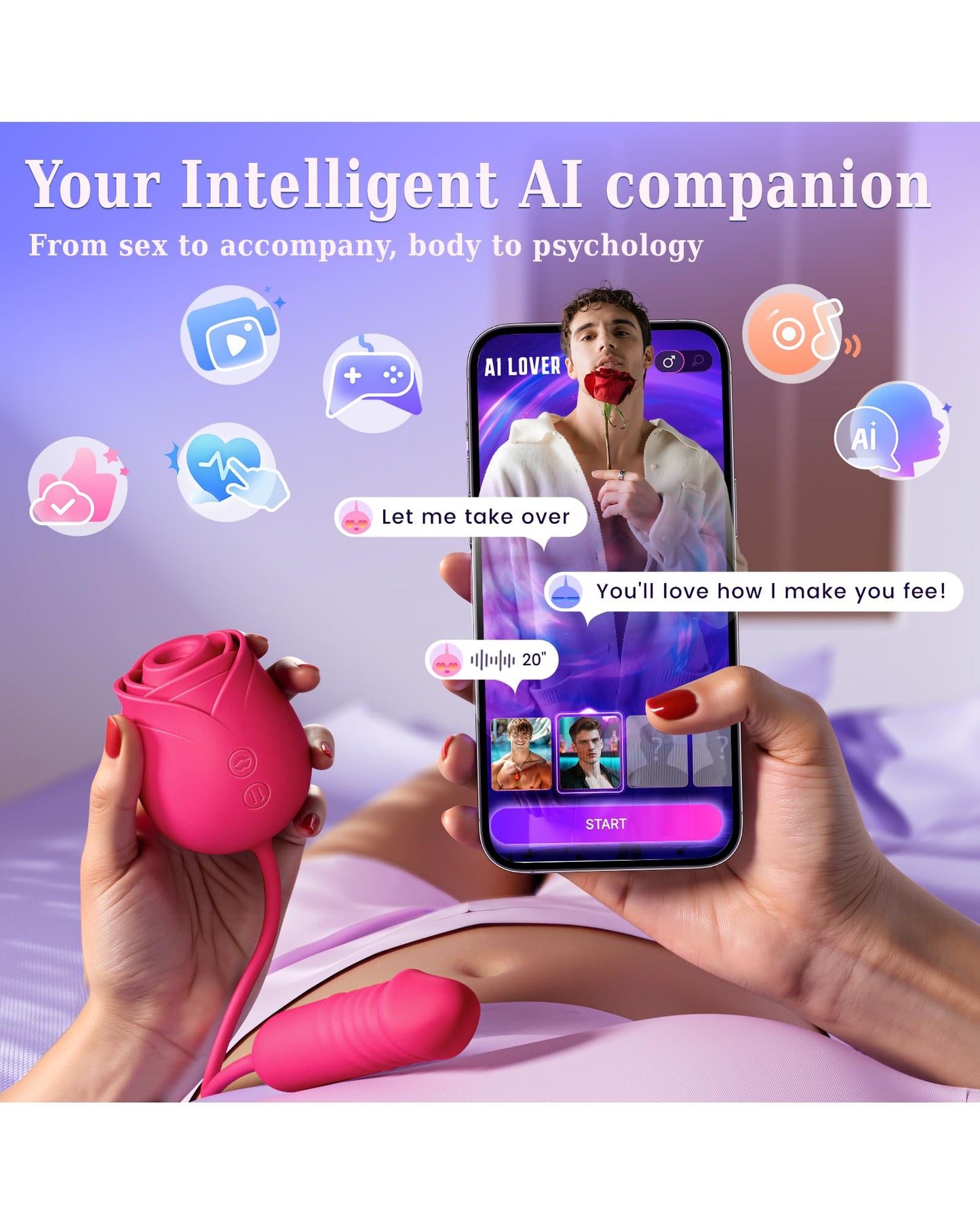 Vibrator Dildo Sex Toys for Women - MOOLIGIRL Rose Sex Toy with Thrusting G Spot