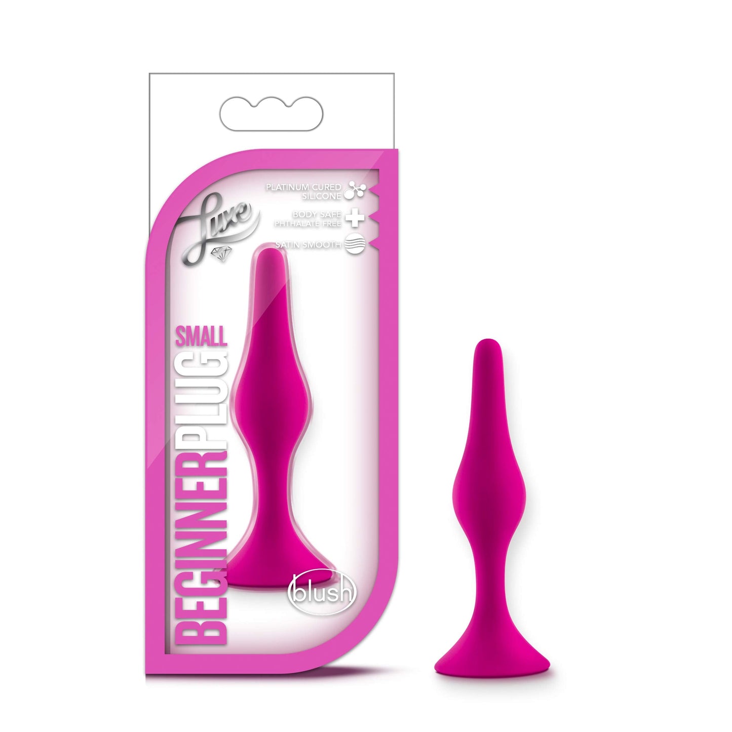 Blush Luxe Beginner 3.25" Silicone Butt Plug - Satin Smooth Anal Trainer with Soft Tapered Tip and Suction Cup Base - Slim Bum Plug Adult Sex Toy for Women, Men & Couples - (Pink)