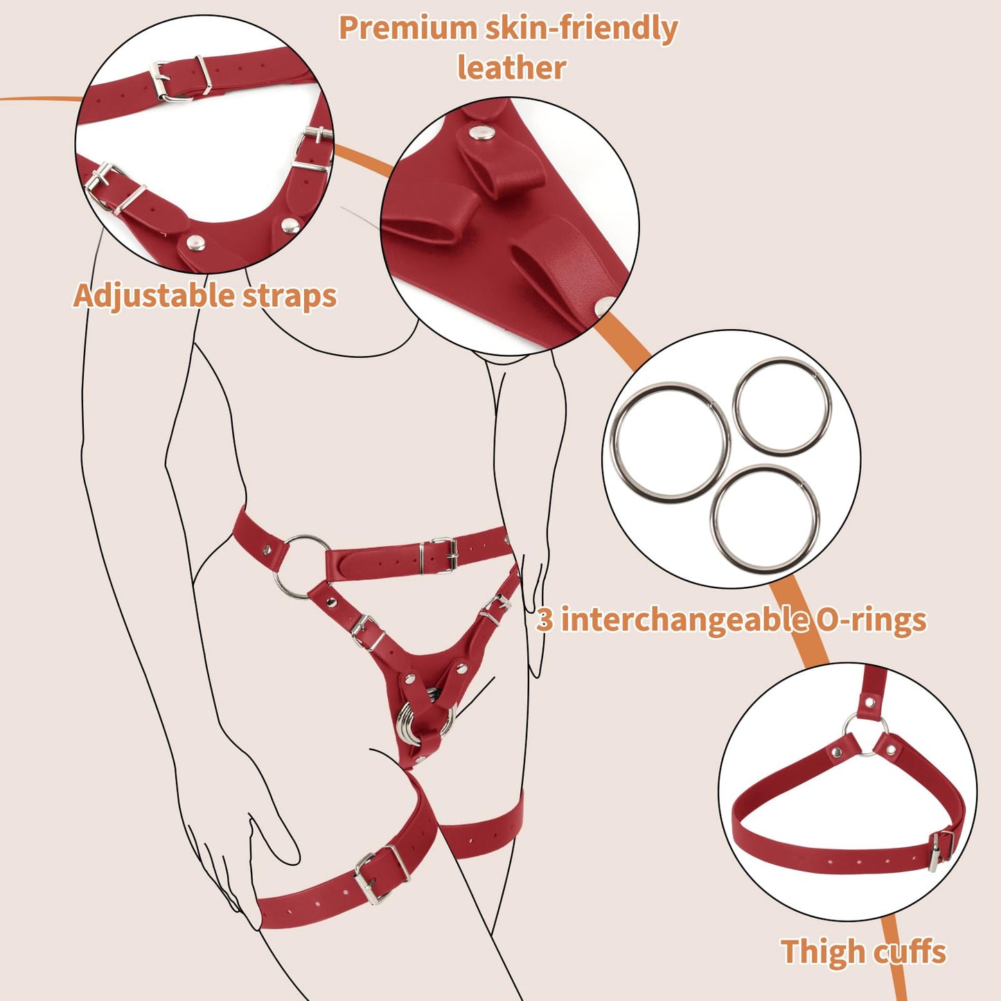 Strap On Dildo Harness Adult Sex Toys for Couple Pegging & G-Spot Play, Adjustable Sex Strapon with 2 Metal O-Rings, Wearable Bondage Gear for Men Women Lesbian & Gay Use