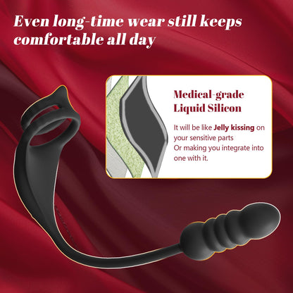 Vibrating Cock Ring Taint Stimulator with Mini Bullet, Remote Control Anal Butt Plug Prostate Massager Penis Ring