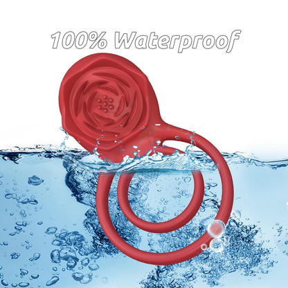 Vibrating Cock Ring with Rose Clitoral Stimulator, Pleasure Penis Ring Vibrator Couples
