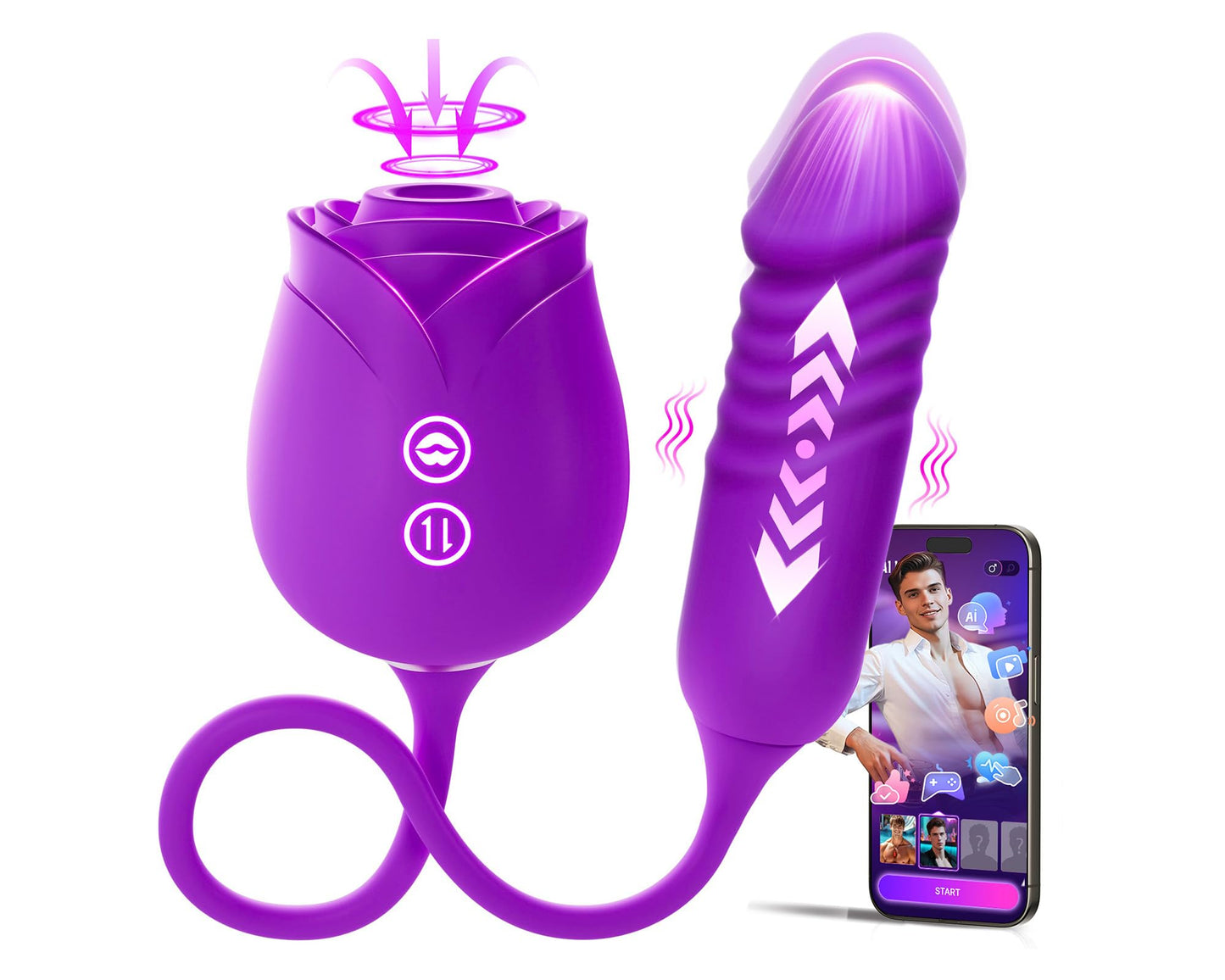 Vibrator Dildo Sex Toys for Women - MOOLIGIRL Rose Sex Toy with Thrusting G Spot