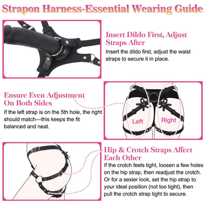 Strap On Dildo Harness Adult Sex Toys for Couple Pegging & G-Spot Play, Adjustable Sex Strapon with 2 Metal O-Rings, Wearable Bondage Gear for Men Women Lesbian & Gay Use