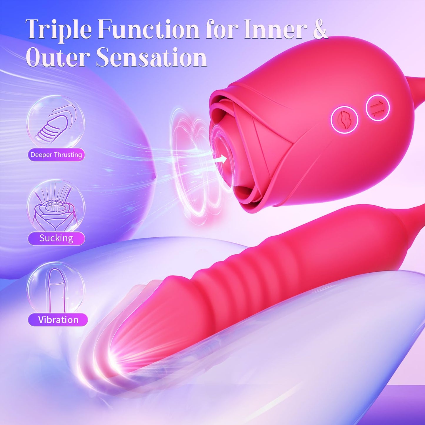 Vibrator Dildo Sex Toys for Women - MOOLIGIRL Rose Sex Toy with Thrusting G Spot