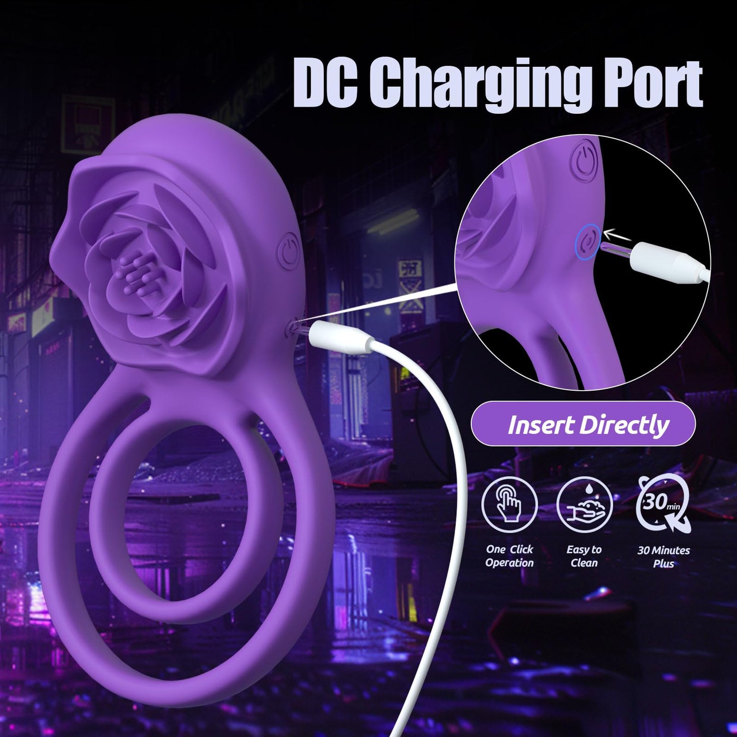 Vibrating Cock Ring with Rose Clitoral Stimulator, Pleasure Penis Ring Vibrator Couples