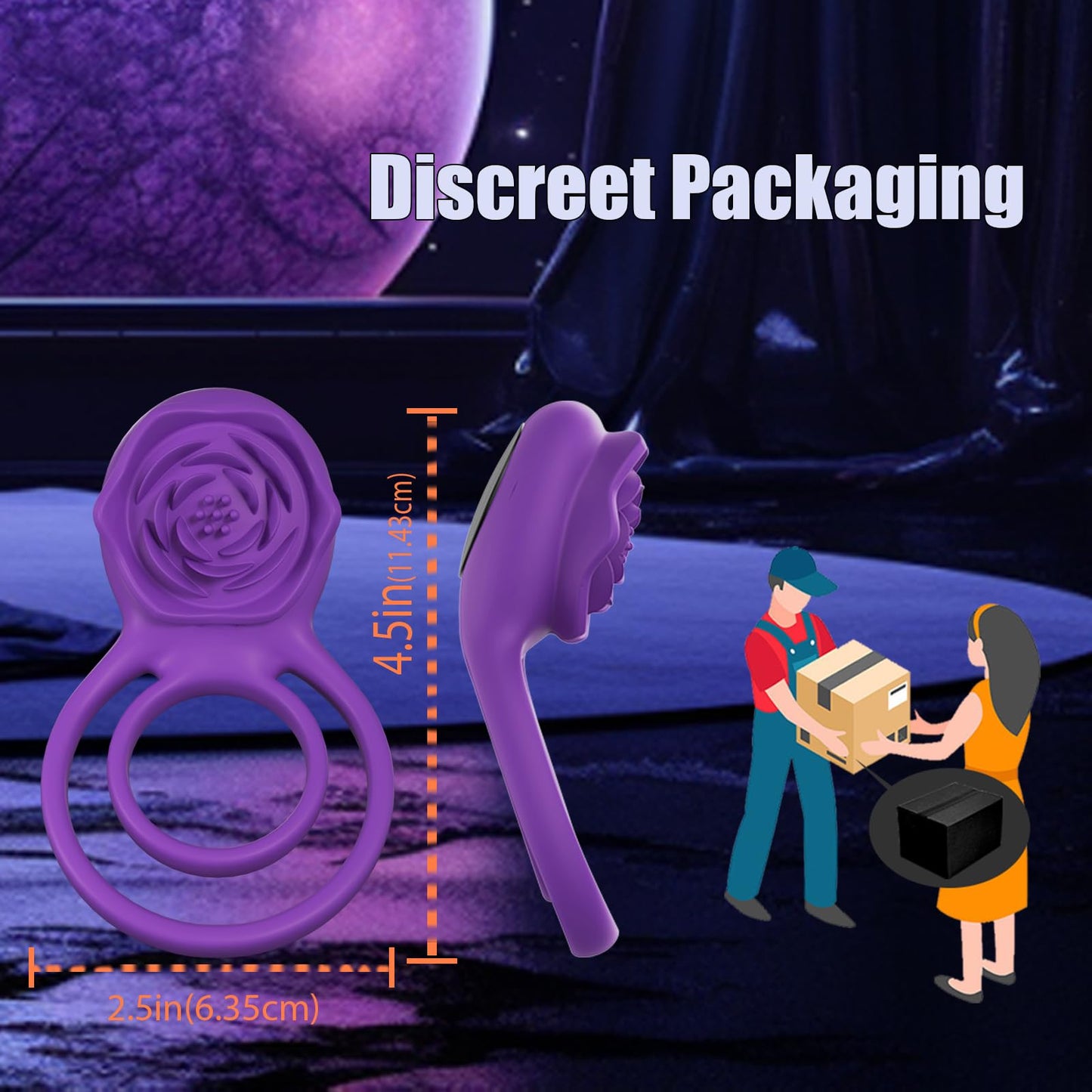 Vibrating Cock Ring with Rose Clitoral Stimulator, Pleasure Penis Ring Vibrator Couples