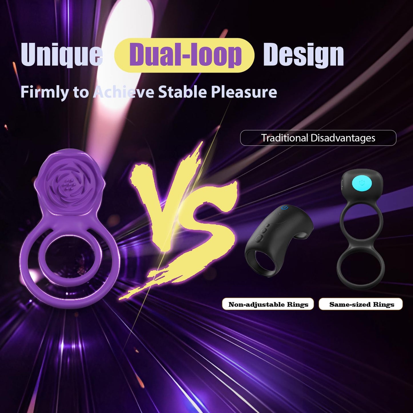 Vibrating Cock Ring with Rose Clitoral Stimulator, Pleasure Penis Ring Vibrator Couples