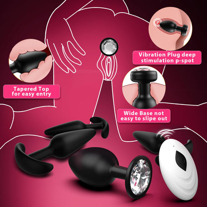 Anal Plug Vibrating Butt Plug, Adult Sex Toys 3PCS Silicone Anal Plugs, Anal Sex Toys with Remote Control 10 Vibrating Vibrator for Men Women, Anal Toys Adult Sex Toy & Games Prostate Massager