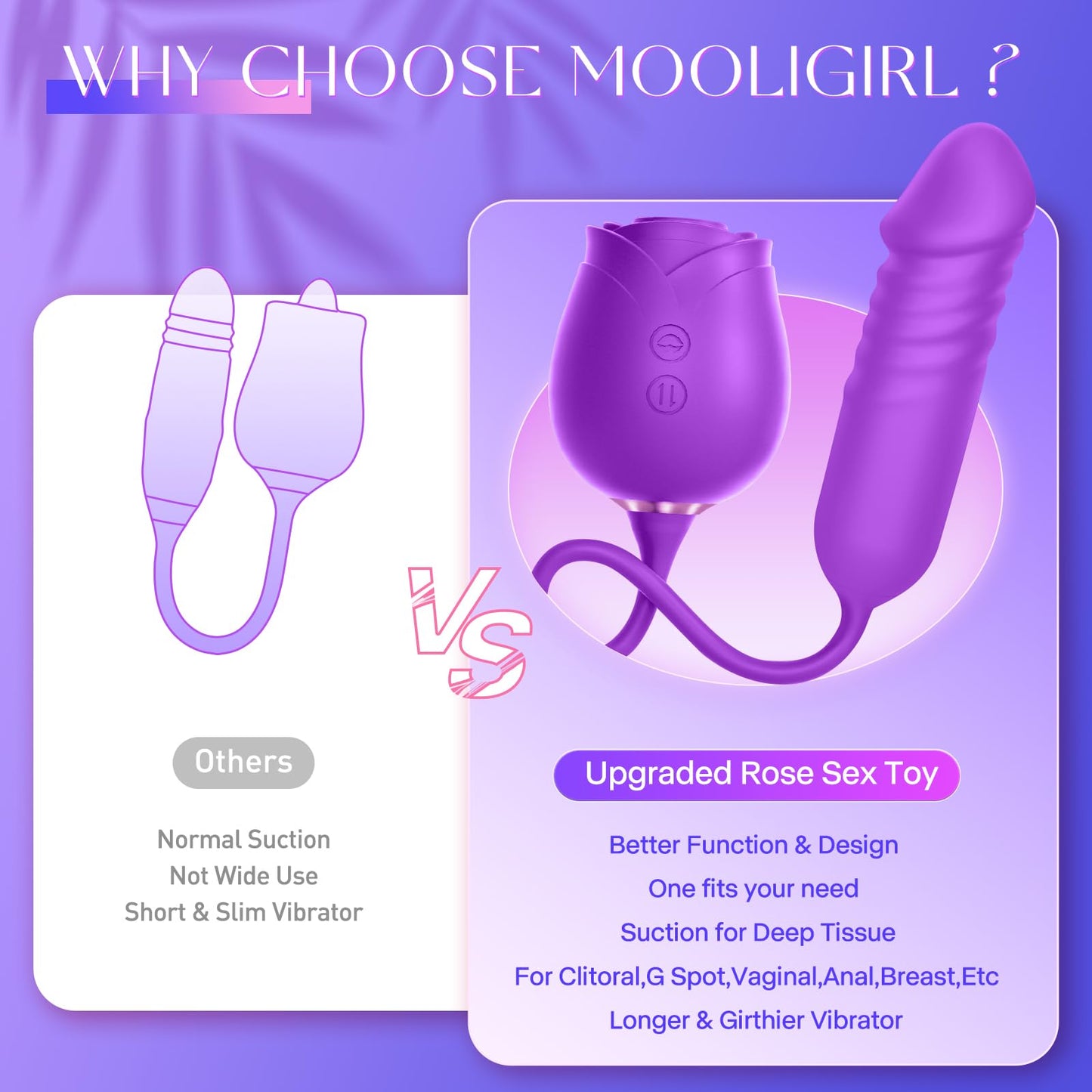 Vibrator Dildo Sex Toys for Women - MOOLIGIRL Rose Sex Toy with Thrusting G Spot