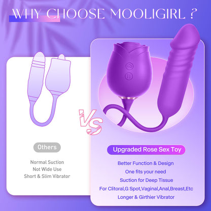 Vibrator Dildo Sex Toys for Women - MOOLIGIRL Rose Sex Toy with Thrusting G Spot