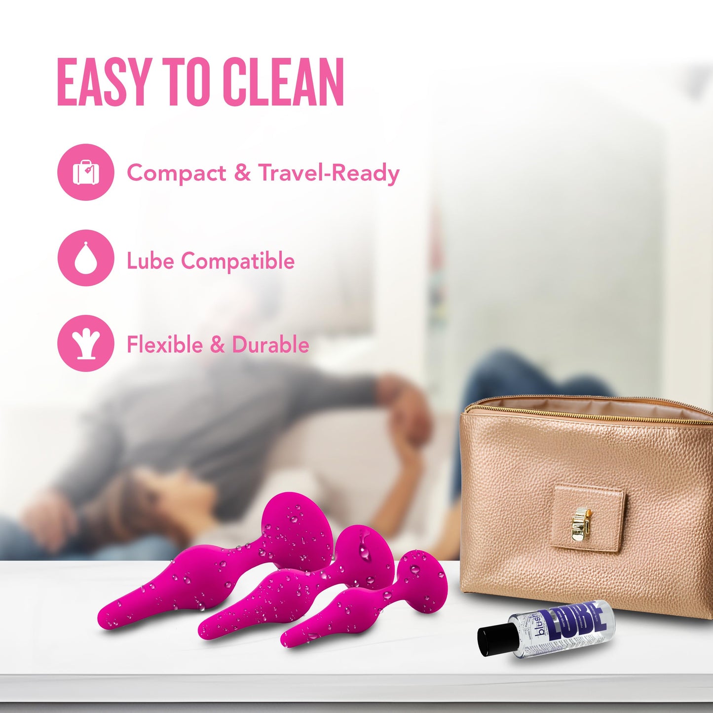 Blush Luxe Beginner 3.25" Silicone Butt Plug - Satin Smooth Anal Trainer with Soft Tapered Tip and Suction Cup Base - Slim Bum Plug Adult Sex Toy for Women, Men & Couples - (Pink)