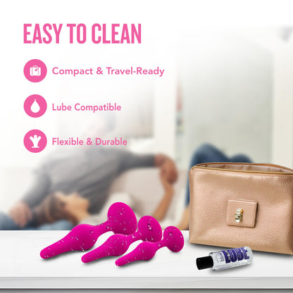 Blush Luxe Beginner 3.25" Silicone Butt Plug - Satin Smooth Anal Trainer with Soft Tapered Tip and Suction Cup Base - Slim Bum Plug Adult Sex Toy for Women, Men & Couples - (Pink)